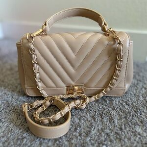 Quilted Top-Handle Shoulder Bag in Nude